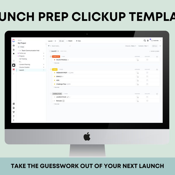 ClickUp Template for Business, Launch Plan for Business, Online Launch Planning Template, ClickUp Launch Plan Template