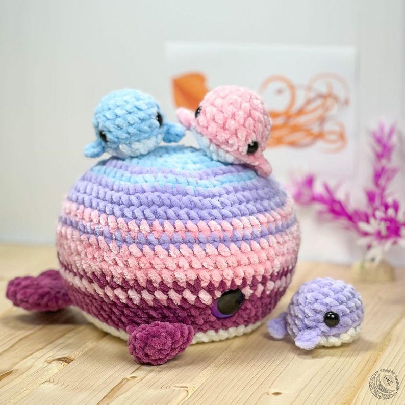 Wilma the Whale and Mini Pocket Whales no sew pattern PDF Pattern Crochet Whale plushie pattern image 2