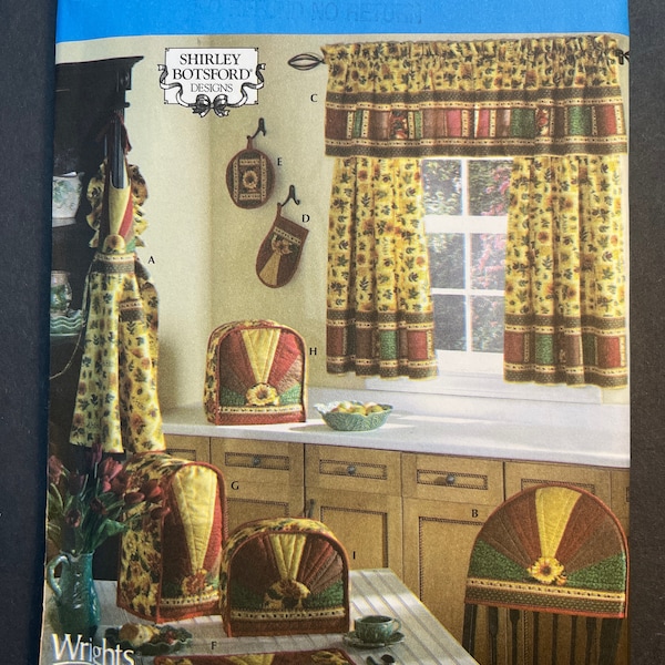 Kitchen Accessories Oven Mitt Pot Holder Chair Back Cover and Misses Apron Decor Sewing Pattern Simplicity 3979 Uncut