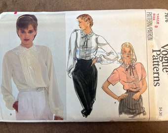 Front Button Round Neckline Blouse Vintage Womens Misses Sewing Pattern Vogue 7676 Uncut Size 8