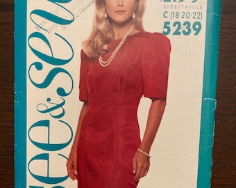 Fitted Straight Dress Above Elbow Sleeve Womens Misses Sewing Pattern Butterick See and Sew 5239 Uncut Size 18 20 22