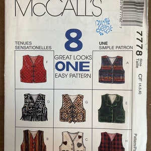 Boxy Lined Vest Girls Sewing Pattern McCalls 7778 Uncut Size 4 5 6