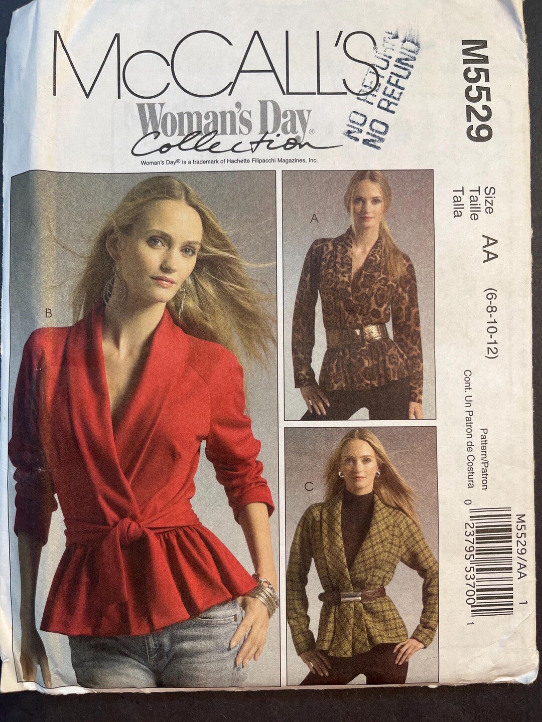 Fitted Wrap Jacket and Belt Womens Misses Sewing Pattern Mccalls 5529 ...