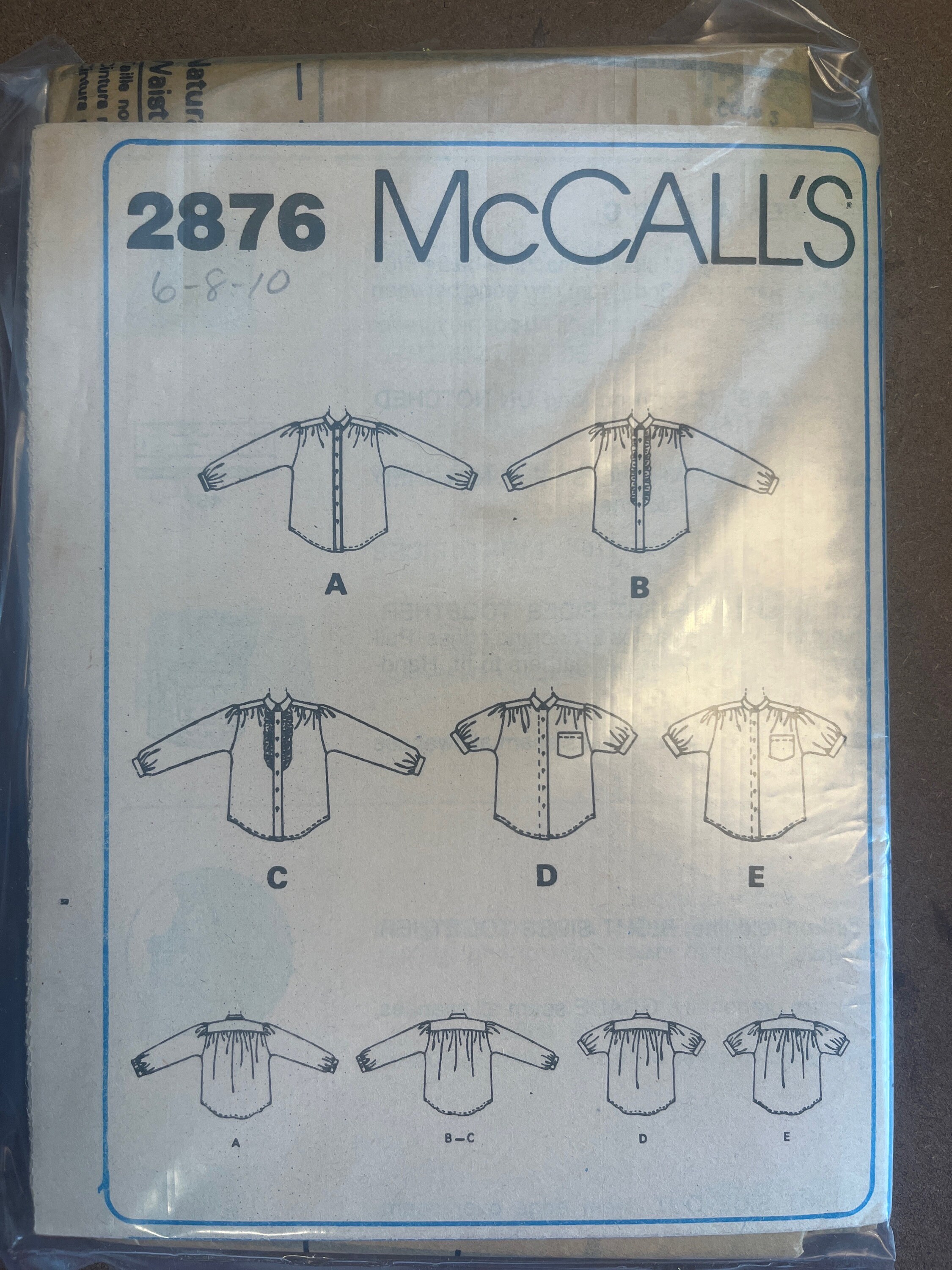 Pas d’enveloppe Bouton avant Chemise Femme Manque Modèle de couture McCalls 2876 taille non coupée 6 8 10