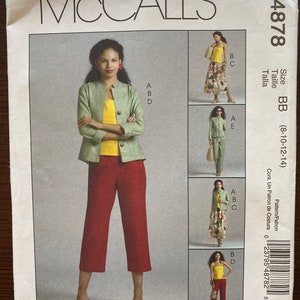 Pleated Skirt Pants in Two Lengths Top and Jacket Womens Misses Sewing Pattern McCalls 4878 Uncut Size 8 10 12 14
