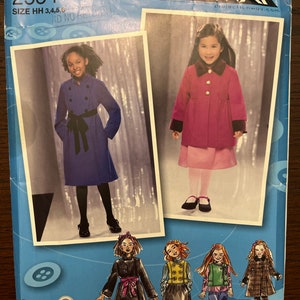 Childs Coat Jacket and Vest Girls Sewing Pattern Simplicity 2534 Uncut Size 3 4 5 6