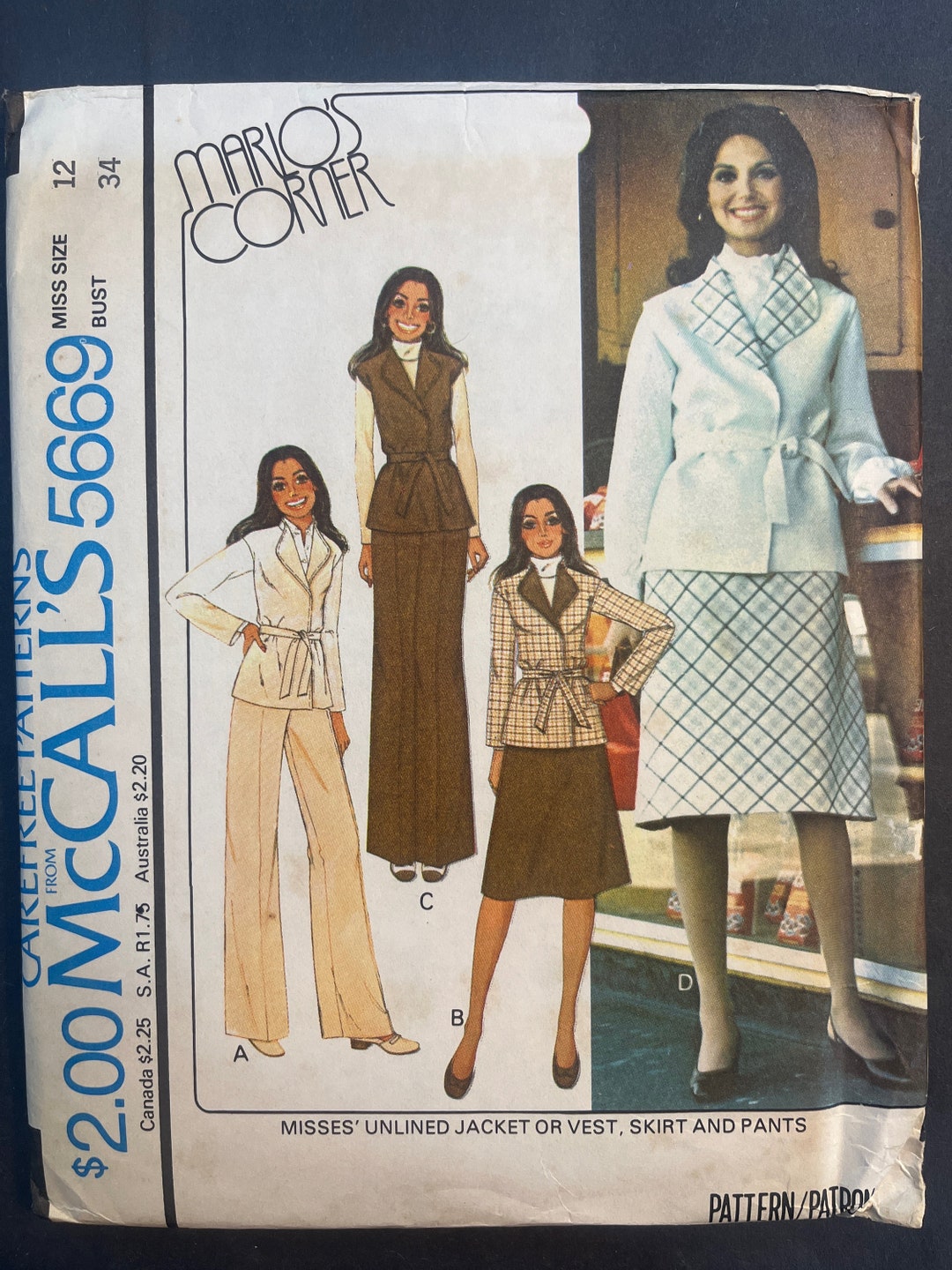 Jacket or Vest Skirt and Pants Vintage 1977 Womens Misses Sewing ...