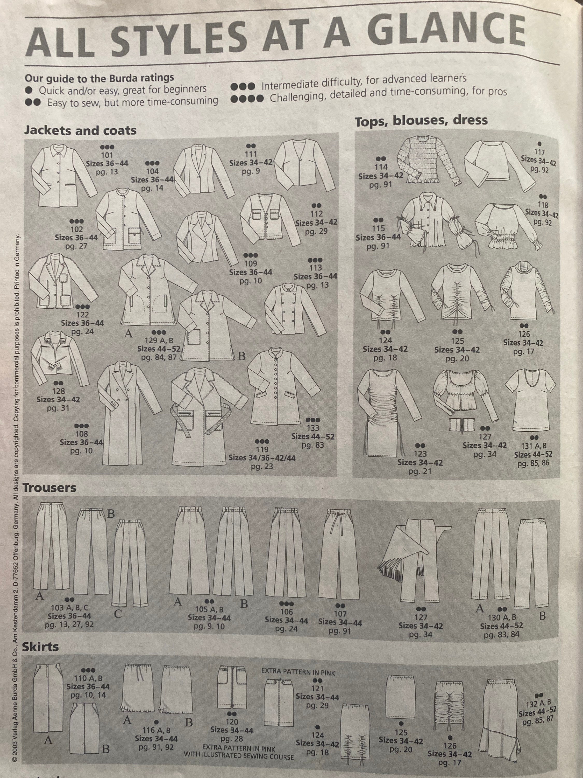 Burda World of Fashion Magazine February 2003 Sewing Patterns 