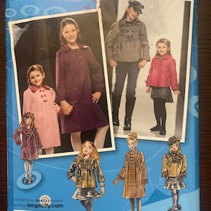 Coat Jacket and Hat in Three Sizes Girls Sewing Pattern Simplicity 2876 Uncut Size 3 4 5 6