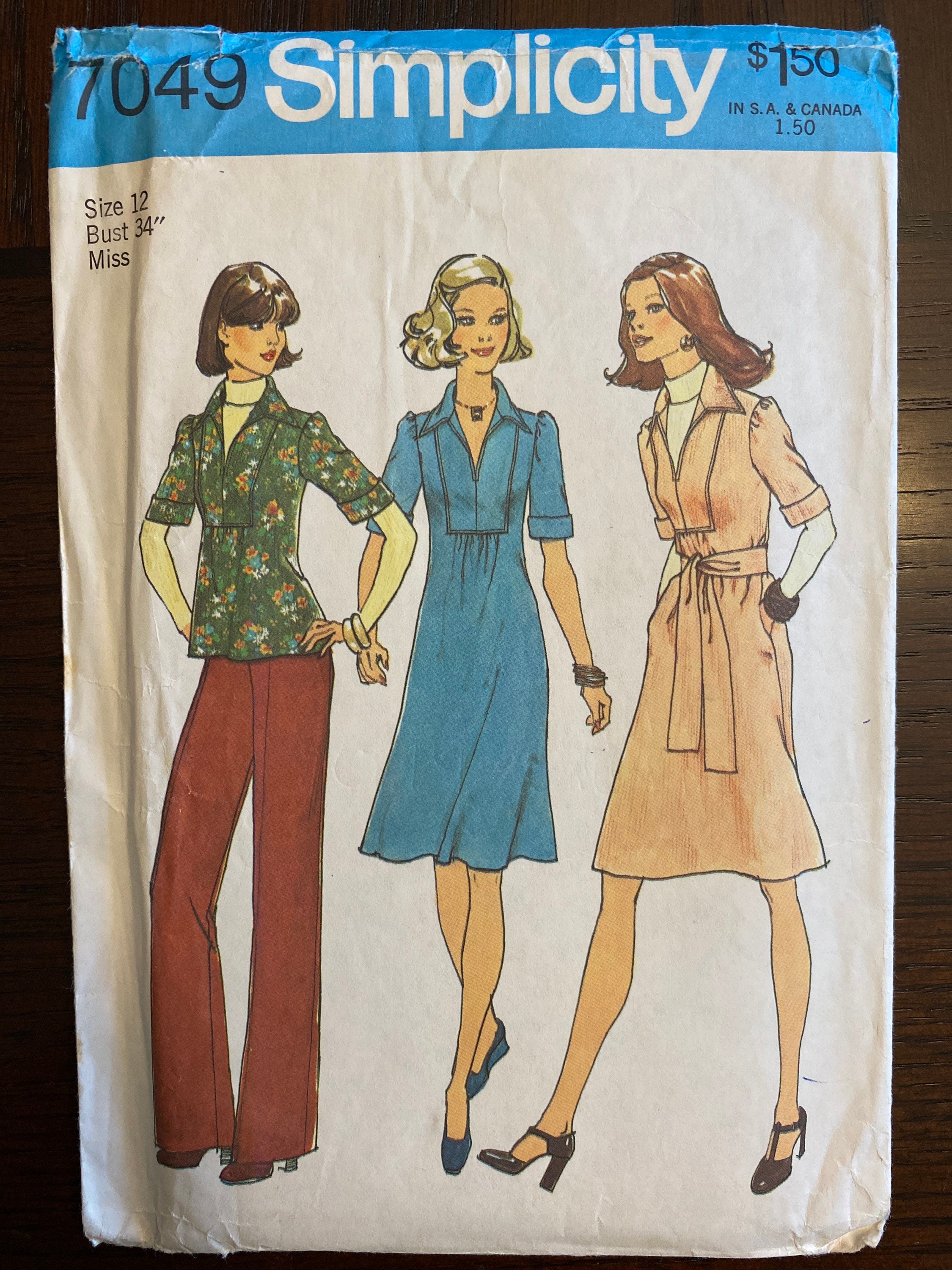 Dress or Top and Pants Vintage 1975 Womens Misses Sewing Pattern
