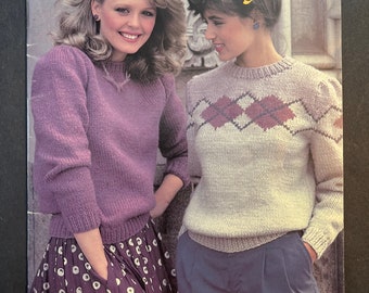 Knit Cardigan Top Sweaters Vest Womens Mens Boys Girls Knitting Pattern Book Patons Chunky Knits Beehive Book 447