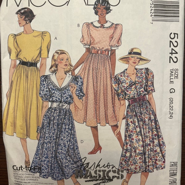 V-Neck or Jewel Neckline Dress Womens Misses Sewing Pattern McCalls 5242 Uncut Size 20 22 24