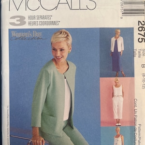 Round Neckline Easy Fitting Jacket Sleeveless Dress or Top Pants Womens Misses Sewing Pattern McCalls 2675 Uncut Size 8 10 12 or 12 14 16
