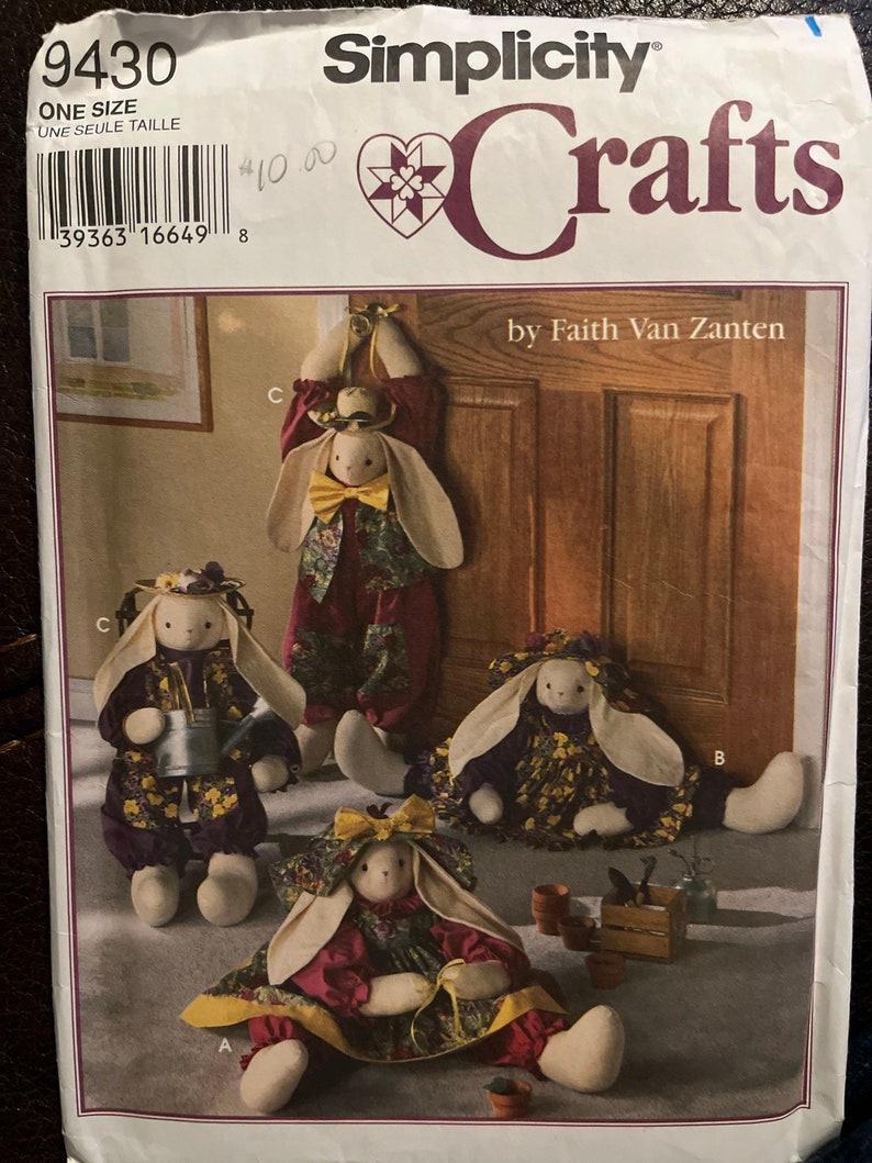 Simplicity Rabbit Patterns 28” Draftstopper or Decorative Bunny and Clothes Sewing Craft Decor ...