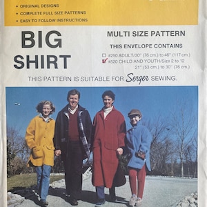 Child and Youth Loose Fitting Shirt Style Jacket Boy Girl Unisex Sewing Pattern MacPhee Workshop 520 The Big Shirt Uncut Size 2 4 6 8 10 12