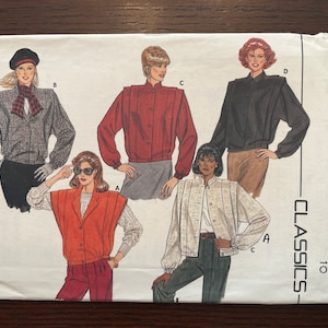 May include: Butterick Classics sewing pattern with illustrations of jacket designs. The cover displays various jacket styles, including a red button-up jacket, a black jacket, and a white jacket. The pattern includes size 10.