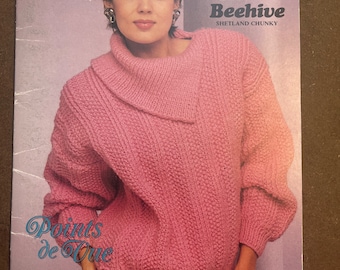 Patons Points of View Beehive Book 610 Womens Mens Cardigans Pullover Tops Knitting Pattern Book