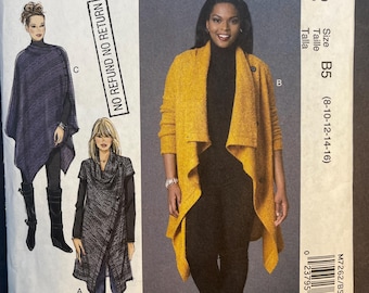 Sweater Coats and Poncho Womens Misses Sewing Pattern McCalls 7262 Uncut Size 8 10 12 14 16