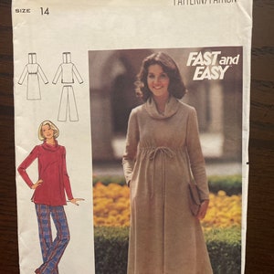 Vintage Stretch Knit Maternity Dress Top and Pants Womens Misses Sewing Pattern Butterick 5572 Uncut Size 14