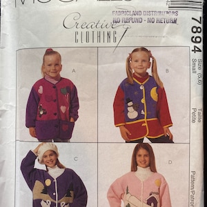Girls Jacket with Appliques Childs Sewing Pattern McCalls 7894 Uncut Size 5 6