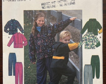 Jacket with Hood Variation and Pants Girls Boys Unisex Sewing Pattern Simplicity 8342 Uncut Size 3 4 5 6