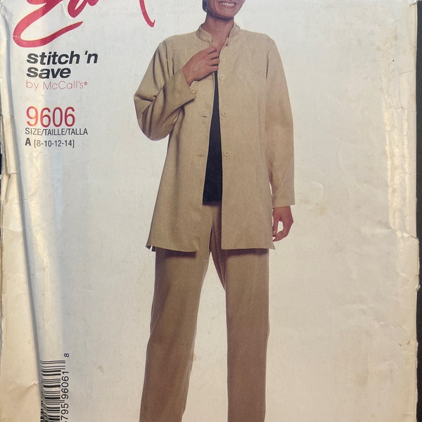 Envelope Damaged Relaxed Fit Jacket Tunic Elastic at Waist Pants Womens Sewing Pattern McCalls Stitch ‘n Save 9606 Uncut Size 8 10 12 14