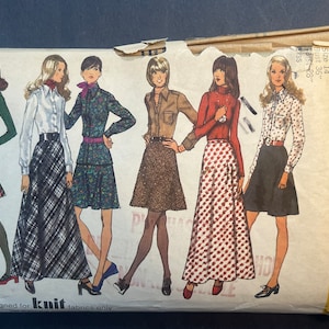 Coupe jupe en biais en chemise deux longueurs et haut vintage 1972 pour femmes, modèle de couture pour femmes Simplicité 5196 Coupe et taille complète 14