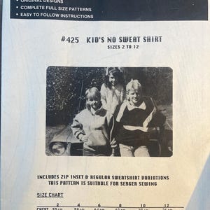 Fleece Drop Sleeve Pullover Jacket Girls Boys Unisex Sewing Pattern MacPhee Workshop Child and Youth No Sweat 425 Uncut Size 2 4 6 8 10 12