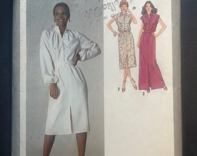V1979 Pattern Cut Front Loop and Button Closing Dress Vintage 1979 Womens Sewing ...