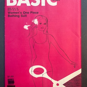 May include: A pink sewing pattern for a one-piece swimsuit. The pattern is from Basic Knits and is for sizes 10 to 18 and bust sizes 32 to 40. The pattern costs £1.50 and is another Mix Match & Make pattern for knit and stretch fabrics.