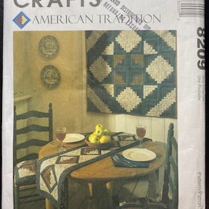 Wall Hanging Quilt Placemat Table Runner Apron and Seat Cushions Sewing Pattern McCalls Crafts American Tradition 8209 Uncut