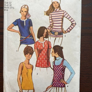 Chemisier et débardeur vintage 1970 Femmes Manque Couture Patron Simplicité 8834 Taille Coupe 12 Buste 34