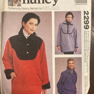 Easy Fitting Fleece Pullover Tops Womens Misses Sewing Pattern McCalls 2299 Uncut Size S 8-10 M 12-14 L 16-18 XL 20-22