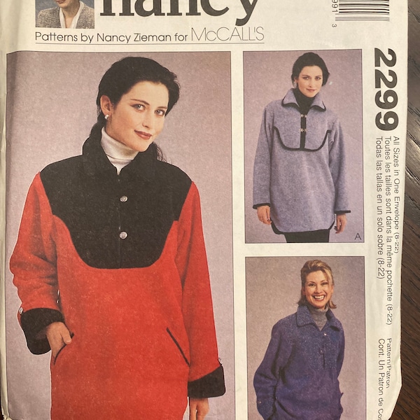 Easy Fitting Fleece Pullover Tops Womens Misses Sewing Pattern McCalls 2299 Uncut Size S 8-10 M 12-14 L 16-18 XL 20-22