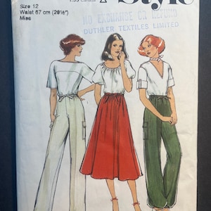 Coupe pantalon et jupe évasée vintage 1977 pour femmes, modèle de couture pour femme, coupe et taille complète 12