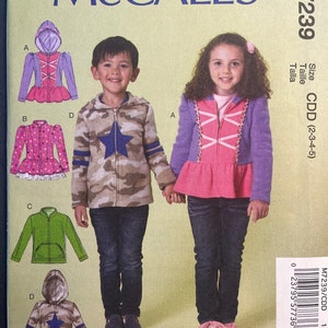 Front Zipper Jackets with Hood Variation Girls Boys Unisex Sewing Pattern McCalls 7239 Uncut Size 2 3 4 5