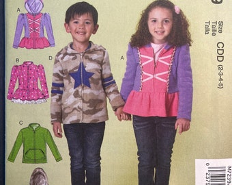 Front Zipper Jackets with Hood Variation Girls Boys Unisex Sewing Pattern McCalls 7239 Uncut Size 2 3 4 5