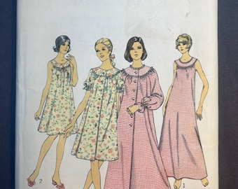 Cut and Complete Nightdress and Housecoat in Two Lengths Vintage 1972 Womens Misses Sewing Pattern Style 3734 Size Medium 12-14