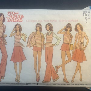 Cardigan partiellement coupé haut pantalon short vintage 1975 femmes motif simplicité 6973 cardigan coupé et reste du motif non coupé taille 10