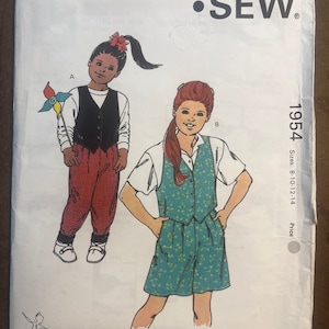 Vest Pants and Shorts Girls Sewing Pattern Kwik Sew 1954 Uncut Size 8 10 12 14