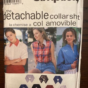 Front Button Shirt with Detachable Collar And Permanent Ink Transfer Womens Misses Sewing Pattern Simplicity 9100 Uncut Size L XL 18-24