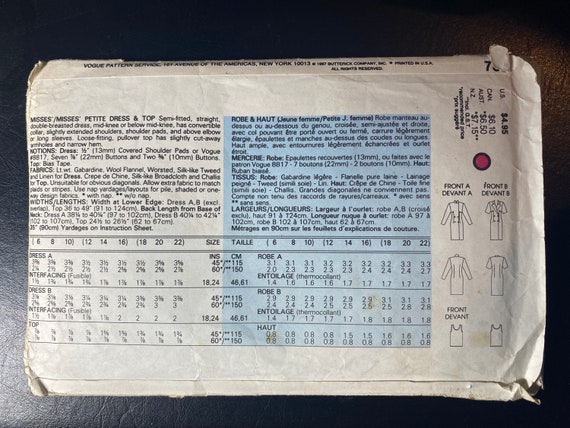 Semi Fitted Dress and Top Womens Misses Sewing Pattern