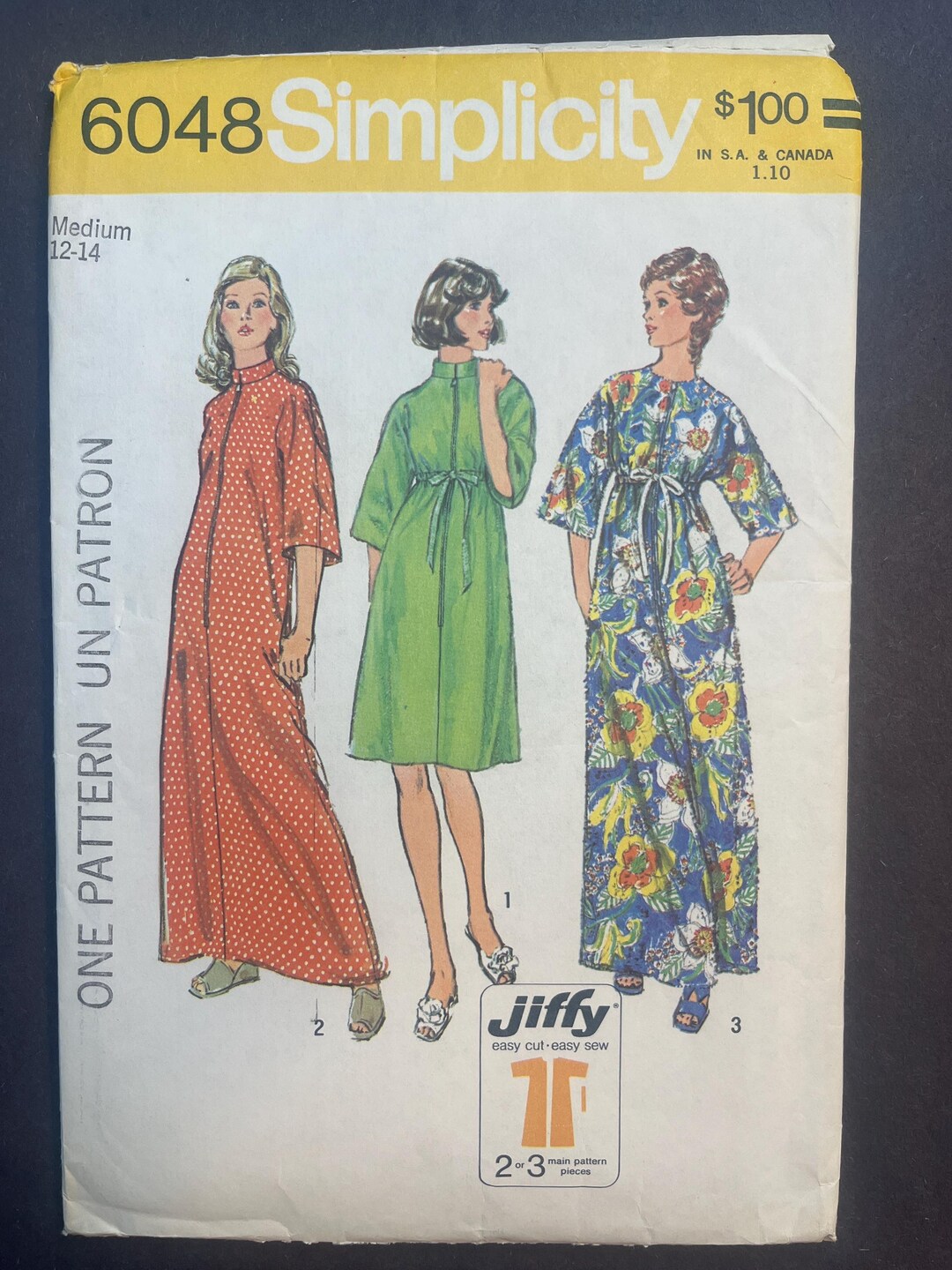 Front Zip Robe Sewing Pattern Front Zipper Robe in Two Lengths Vintage 1973 Womens Misses Sewing ...