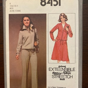 Top Stitched Jacket Elastic Waist Pants and Skirt Vintage 1978 Womens Misses Sewing Pattern Simplicity 8451 Uncut Size 10 12 14
