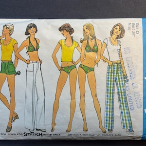 Coupe partielle hanches pantalon ou short bikini et haut vintage 1975 femmes patron de couture 6944 taille 12 haut de gamme/complet bikini pantalon non-coupe