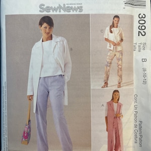 Jacket in Two Lengths Duster Vest Top and Pants Womens Misses Sewing Pattern McCalls 3092 Uncut Size 8 10 12