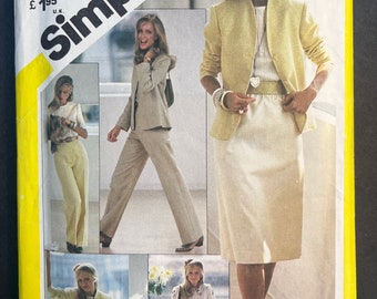 Skirt Straight Leg Pants Blouse and Jacket Womens Misses Sewing Pattern Vintage 1980s Simplicity 5384 Uncut Size 10