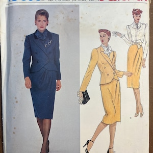 Double Breasted Jacket Skirt and Blouse Womens Misses Sewing Pattern Vogue American Designer 2368 Uncut Size 8
