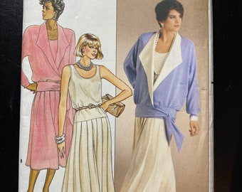Dress and Jacket Vintage 1985 Womens Misses Sewing Pattern Butterick 3173 Uncut Size 12