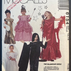 Girls Straight Dress Glamour Costumes Childs Costume Dress Up Sewing Pattern McCalls 6154 Uncut Size 12 14